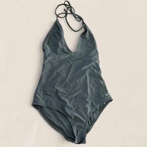 Mosmann Australia gray halter scoop open back one piece swimsuit | size small